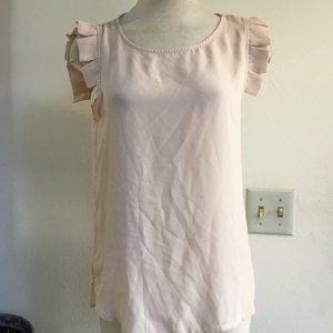 FOREVER 21 Basic Top Tank Ruffled Sleeveless Crew Neck Casual Beige S